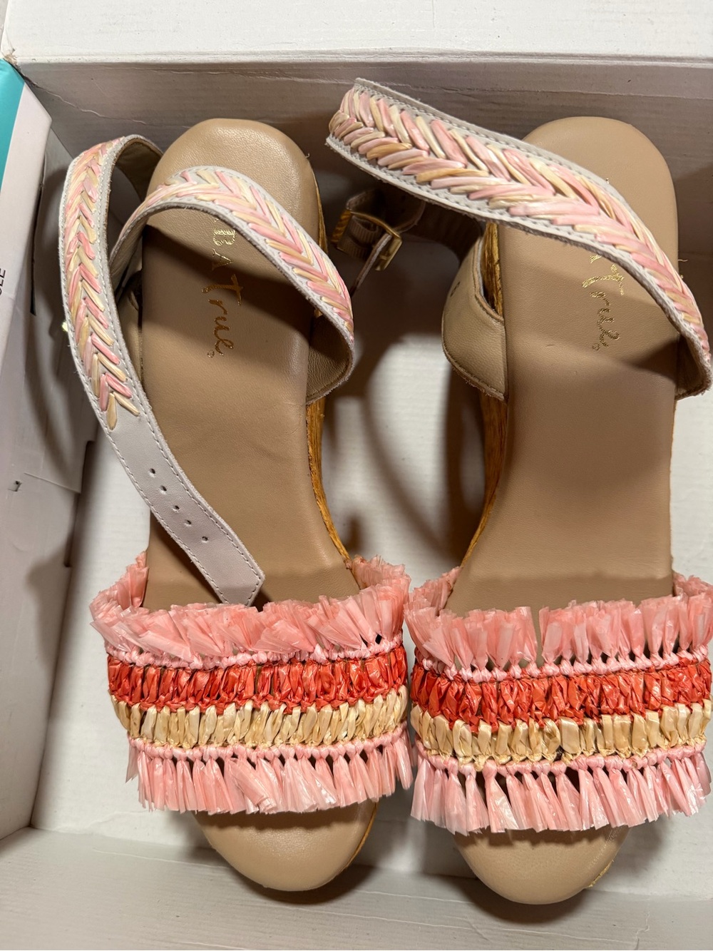 Diba Pink Raffia Trim Braided Strap Sandals